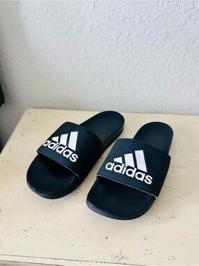 Adidas Black Slide Sandals with White Logo
